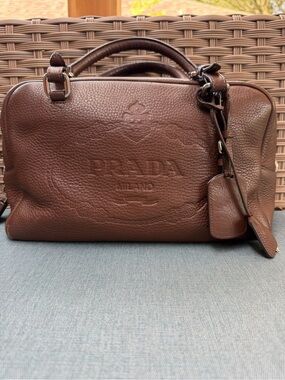 Authentic Prada Vitello Daino Leather Bauletto Bag
